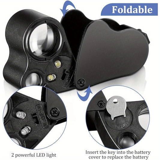 2pcs Illuminated Jeweler’s Loupe – 30X/60X/90X Magnifier with UV/LED