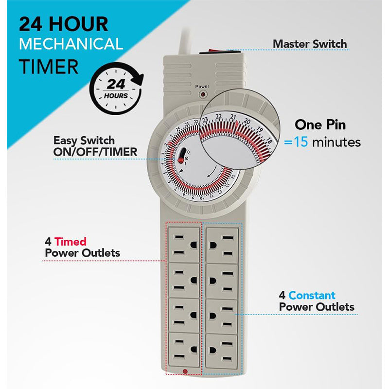 8-Outlet Surge Protector with Mechanical Timer