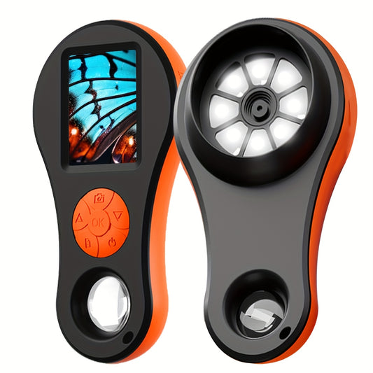 Two handheld devices with screens and control buttons on a white background. Front view and back view
