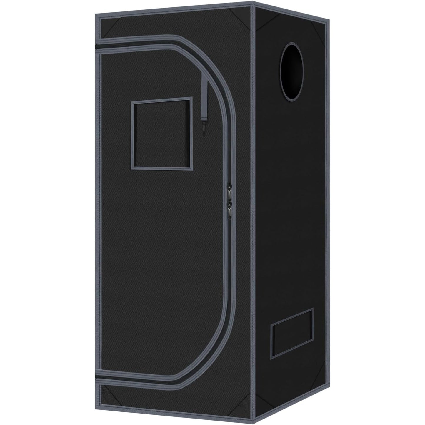 Black rectangular box with a circular opening on a white background